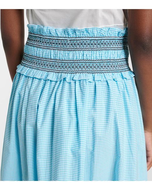 Ganni Blue Embroidered Gingham Cotton Poplin Maxi Skirt