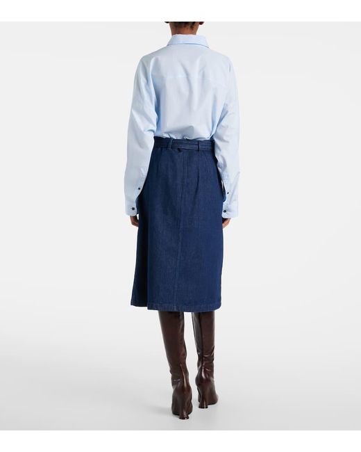 Jupe Midi En Jean Dries Van Noten en coloris Blue