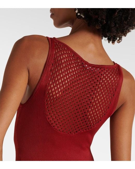 Rabanne Red Embellished Crochet Midi Dress