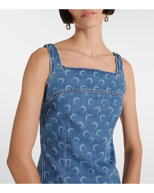 MARINE SERRE Blue All Over Moon Denim Minidress