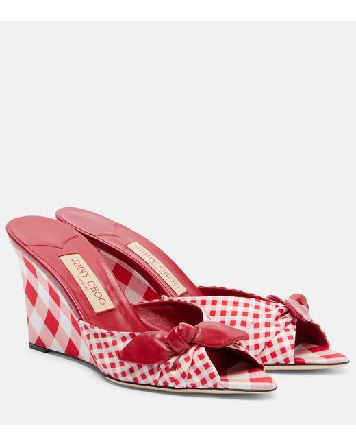 Jimmy Choo Red Livi Checked Wedge Mules