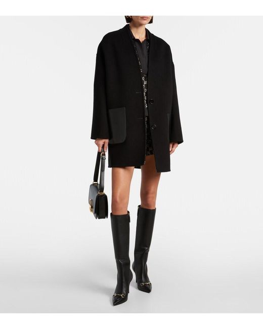 Gucci Black Caban Reversible Leather-Trimmed Wool Coat