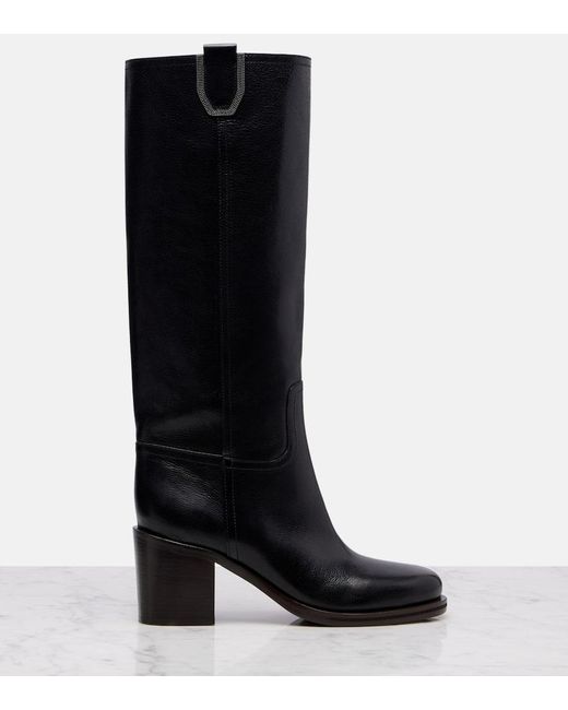 Brunello Cucinelli Black Leather Knee-High Boots