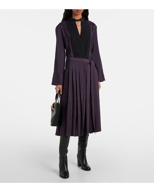 Joseph Black Pleated Wool And Silk Midi Dress