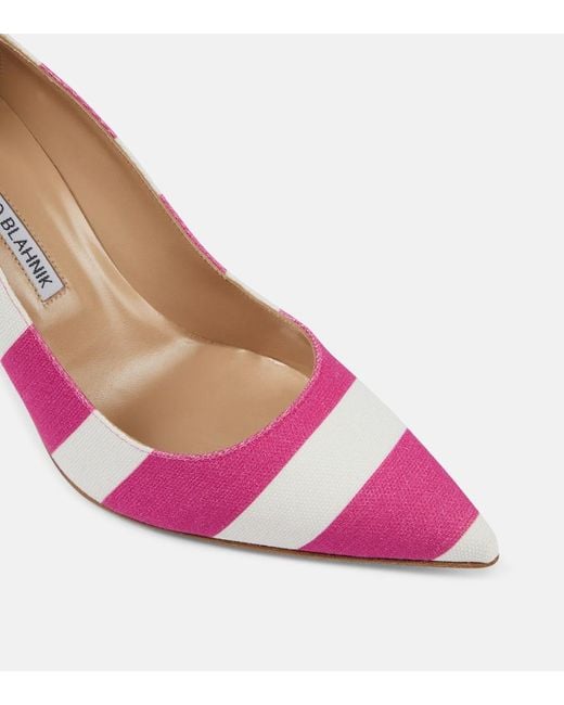 Manolo Blahnik Pink Bb 90 Striped Canvas Pumps