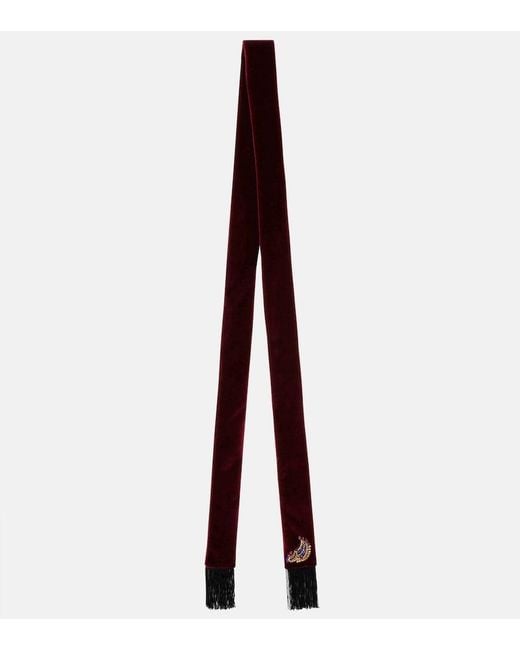 Etro Red Embellished Paisley Cotton Velvet Scarf