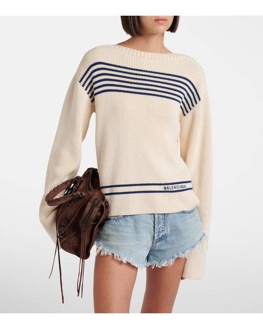 Balenciaga White Striped Cotton Sweater