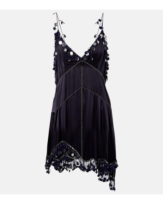 Isabel Marant Blue Ludna Embellished Silk Satin Minidress