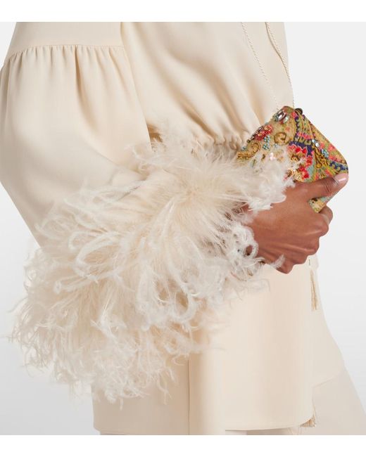 Valentino Natural Cady Couture Feather-Trimmed Tunic