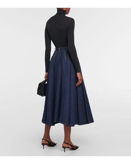 Gonna Midi Di Jeans A Vita Alta di Alaïa in Blue