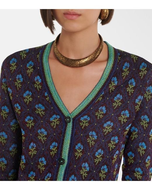 Etro Blue Floral Jacquard Cardigan