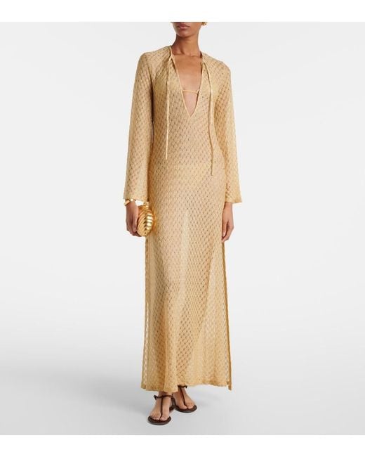 Missoni Natural Open-Knit Tie-Neck Lame Kaftan