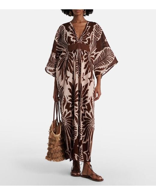 Poupette Brown Sol Printed Cotton Muslin Kaftan