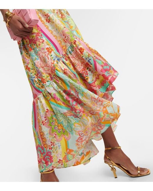 Camilla White Printed Ruffled Silk Midi Dress