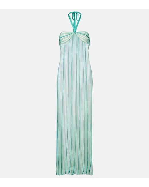 Missoni Blue Striped Halterneck Maxi Dress