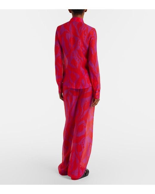 Dries Van Noten Red Pachas Silk Straight Pants