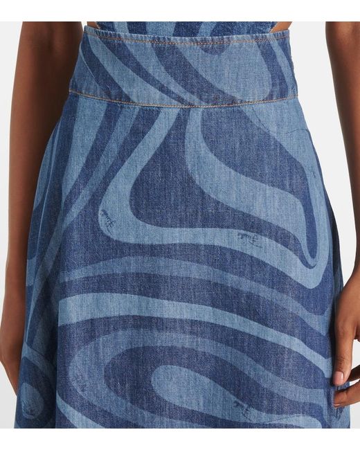 Emilio Pucci Blue Marmo High-Rise Denim Maxi Skirt