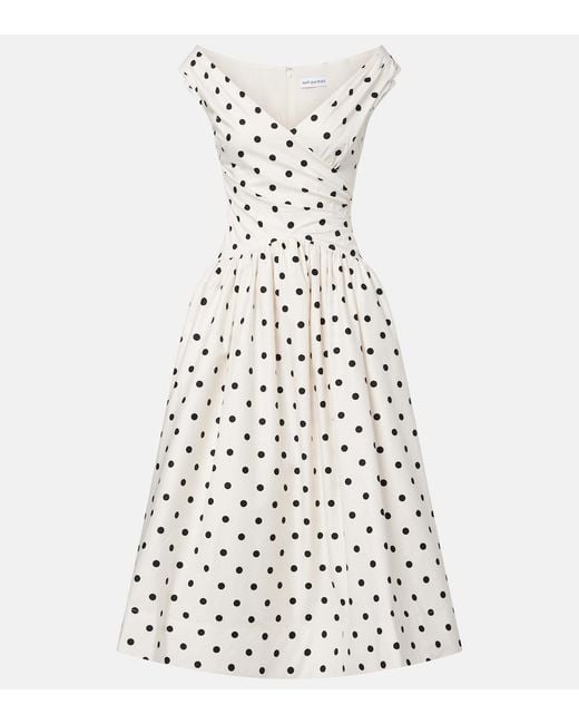 Self-Portrait White Polka-Dot Off-Shoulder Cotton Midi Dress
