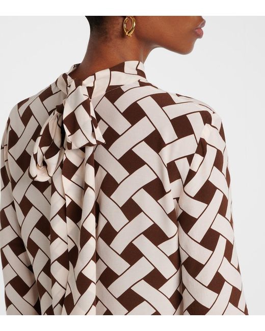 Rixo Brown Libra Printed Tie-Neck Blouse