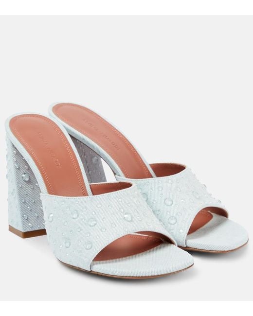 AMINA MUADDI White Brigitte 95 Denim And Leather Mules