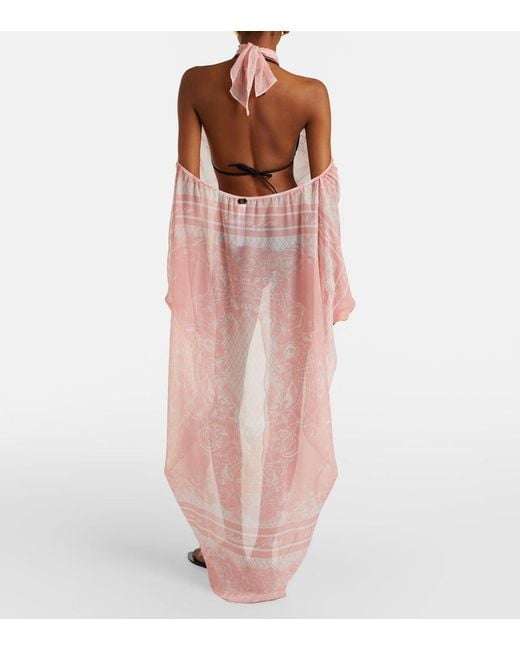 Balmain Pink Printed Silk Beach Dress