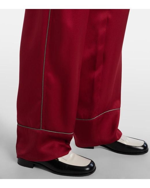 Givenchy Red Silk Satin Wide-Leg Pants