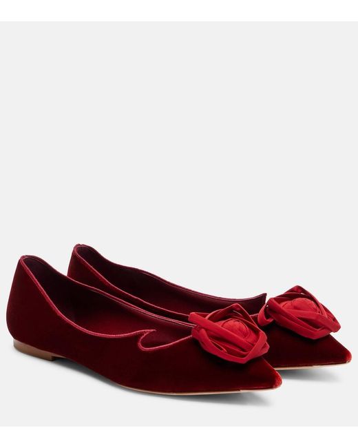 Roger Vivier Red Rose Vivier Velvet Ballet Flats