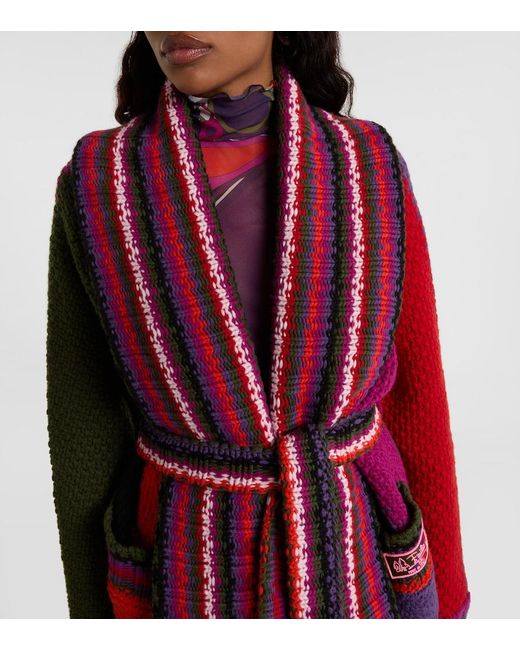 Emilio Pucci Red Striped Wool Wrap Cardigan