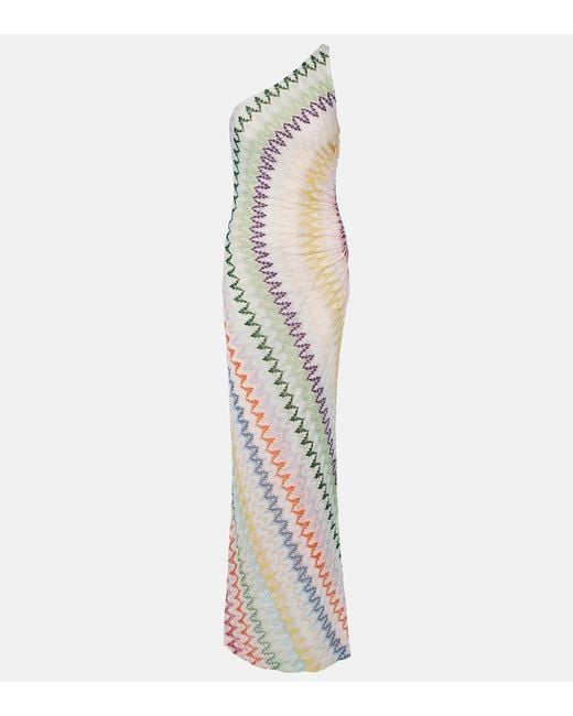 Missoni White One-Shoulder Lame Gown