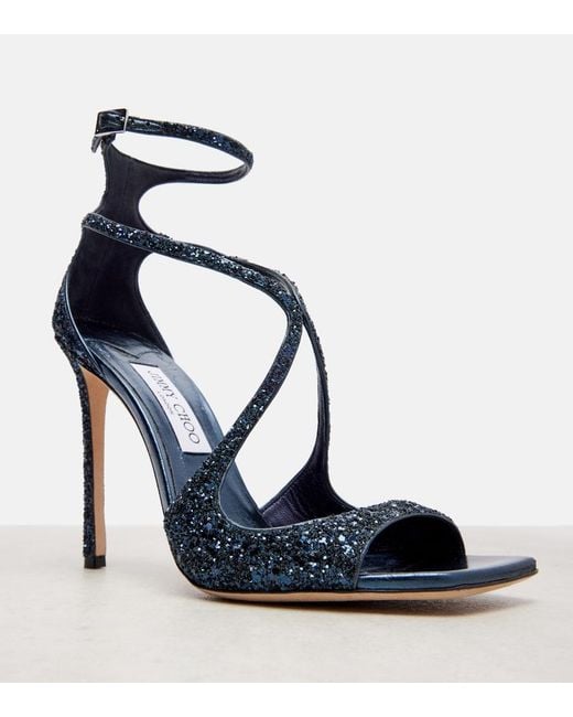 Jimmy Choo Blue Azia 110 Glitter Sandals