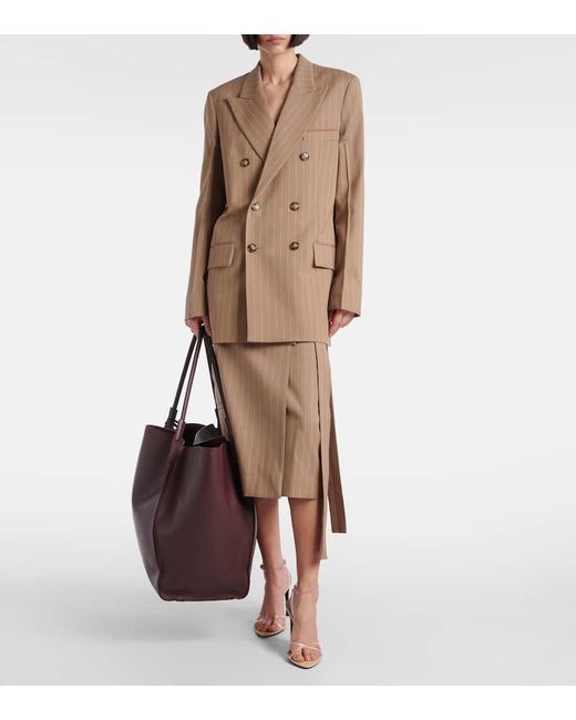 Jupe Midi En Laine A Fines Rayures Victoria Beckham en coloris Natural