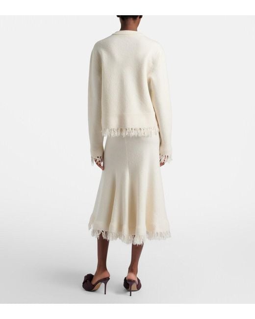Bottega Veneta Natural Fringed Wool Midi Skirt