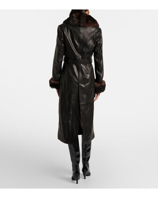 Nour Hammour Black Baez Shearling-Trimmed Leather Coat