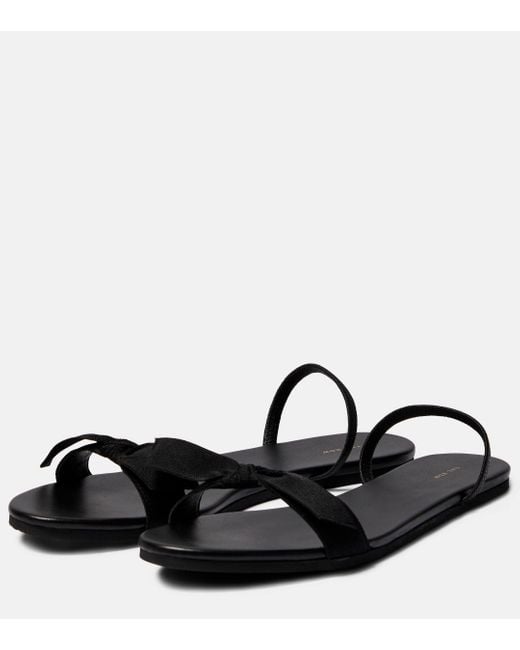 The Row Black Bow Leather Slingback Sandals