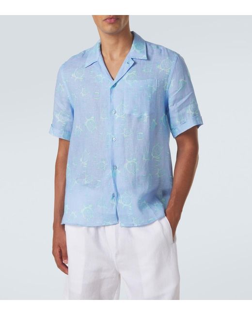 Vilebrequin Blue Printed Linen Shirt for men