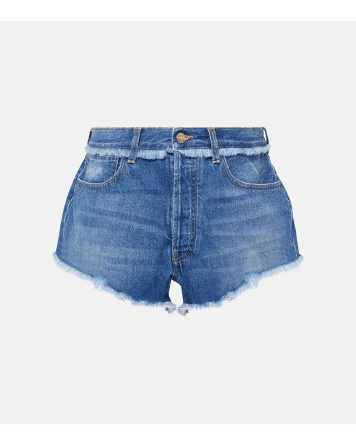 Alanui Blue Fringed Denim Shorts