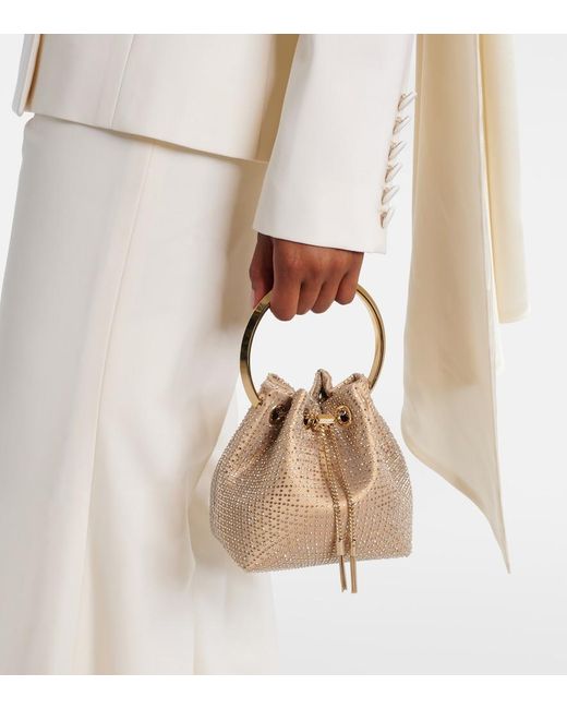 Jimmy Choo Natural Bon Bon Small Embellished Satin Bucket Bag