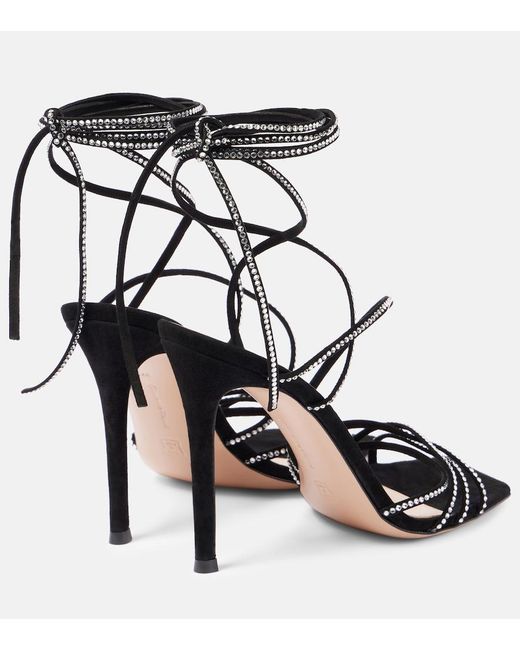 Gianvito Rossi Black Ankletie 105 Embellished Suede Sandals