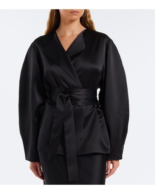 The Sei Black Belted Silk Blouson Jacket