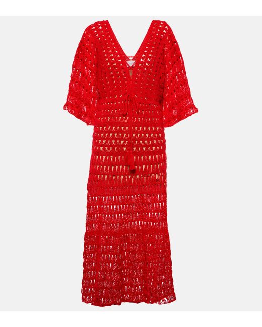 Anna Kosturova Red Marissa Crochet Cotton Maxi Dress