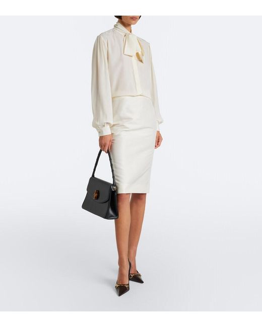 Gucci White Tie-Neck Silk Crepe De Chine Blouse