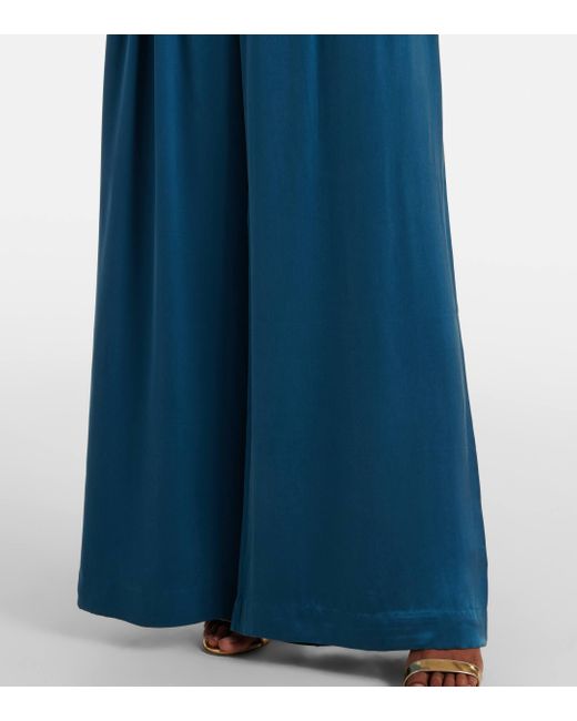 Zimmermann Blue Pleated Silk Wide-Leg Pants