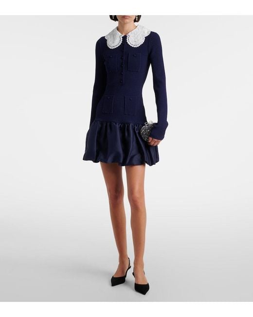 Self-Portrait Blue Waffle-Knit Minidress
