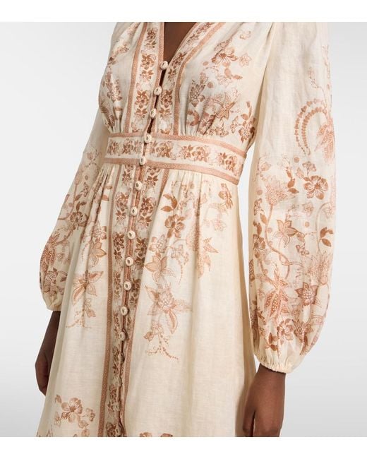 Zimmermann Natural Indra Floral Linen Midi Dress