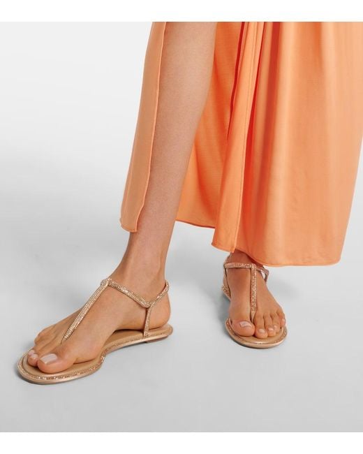 Rene Caovilla Natural Diana Satin And Leather Thong Sandals