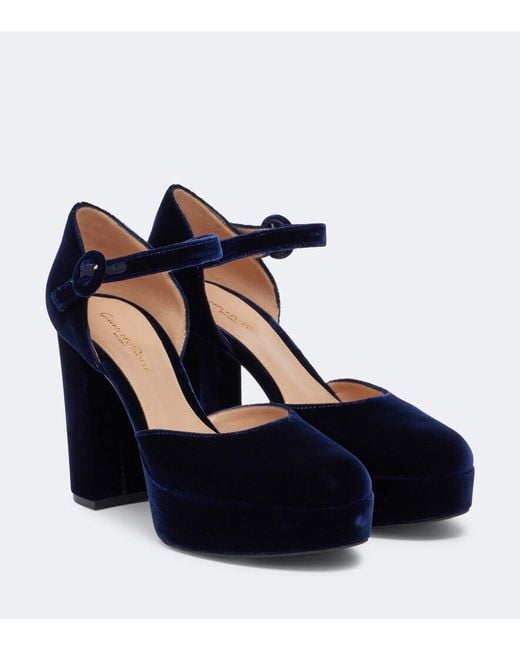 Gianvito Rossi Blue Velvet Platform Pumps