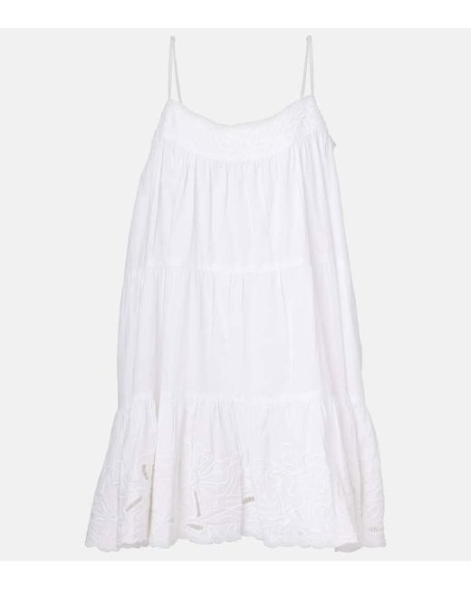 Juliet Dunn White Besticktes Minikleid Aus Baumwollpopeline
