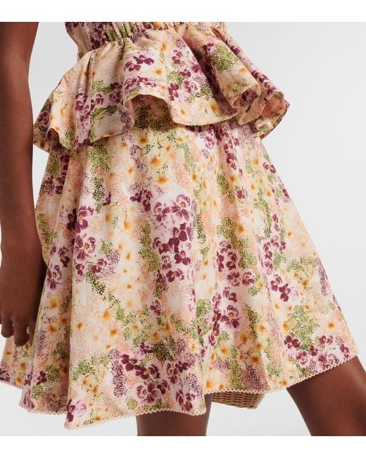 Agua Bendita Pink Infinito Florecer Ruffled Cotton Minidress