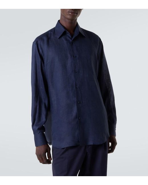 Saman Amel Blue Linen Shirt for men