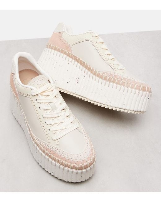 Chloé White Nama Leather Wedge Sneakers